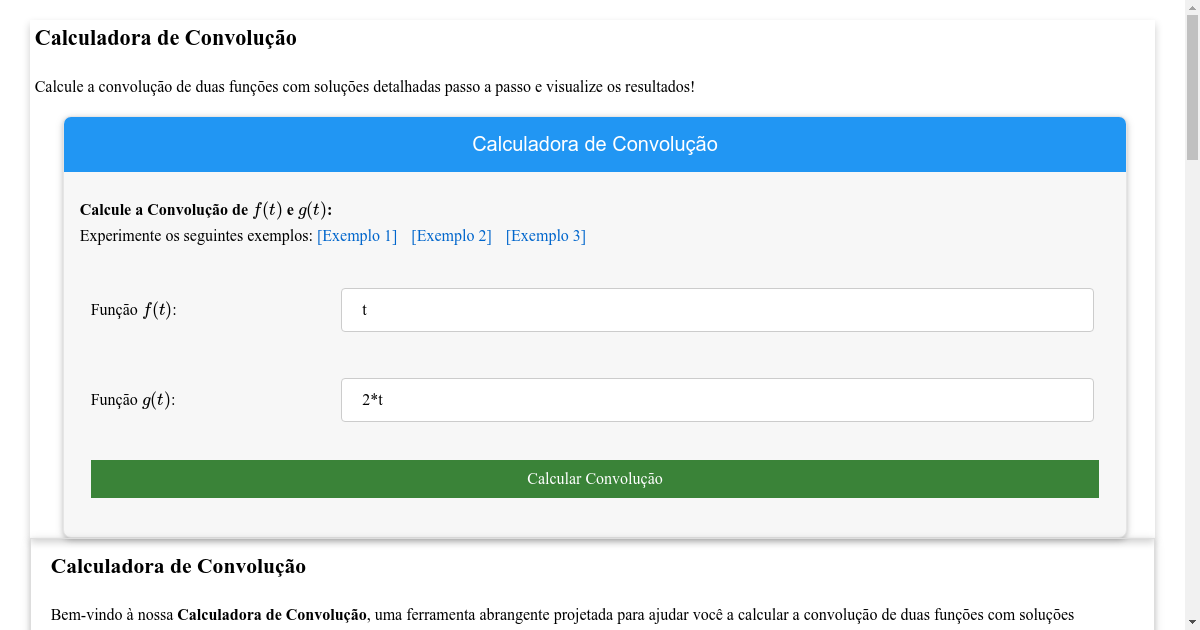 Calculadora de Convolução Soluções Passo a Passo