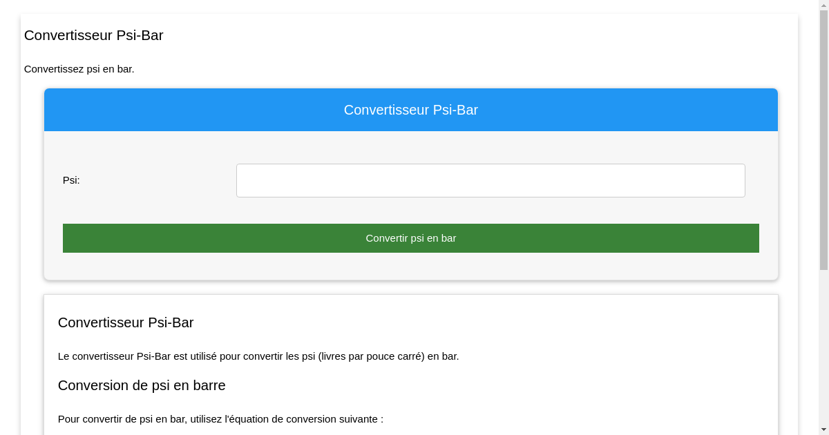 Convertisseur Psi En Bar