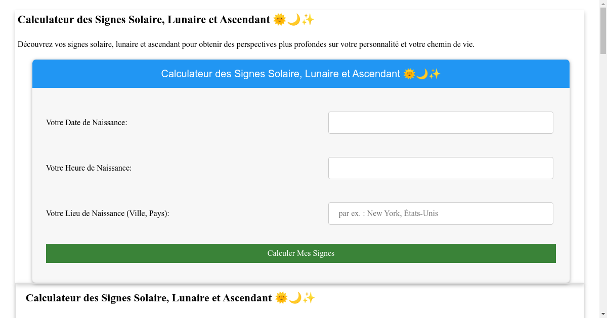 Calculateur Gratuit Des Signes Solaire Lunaire Et Ascendant Analyse