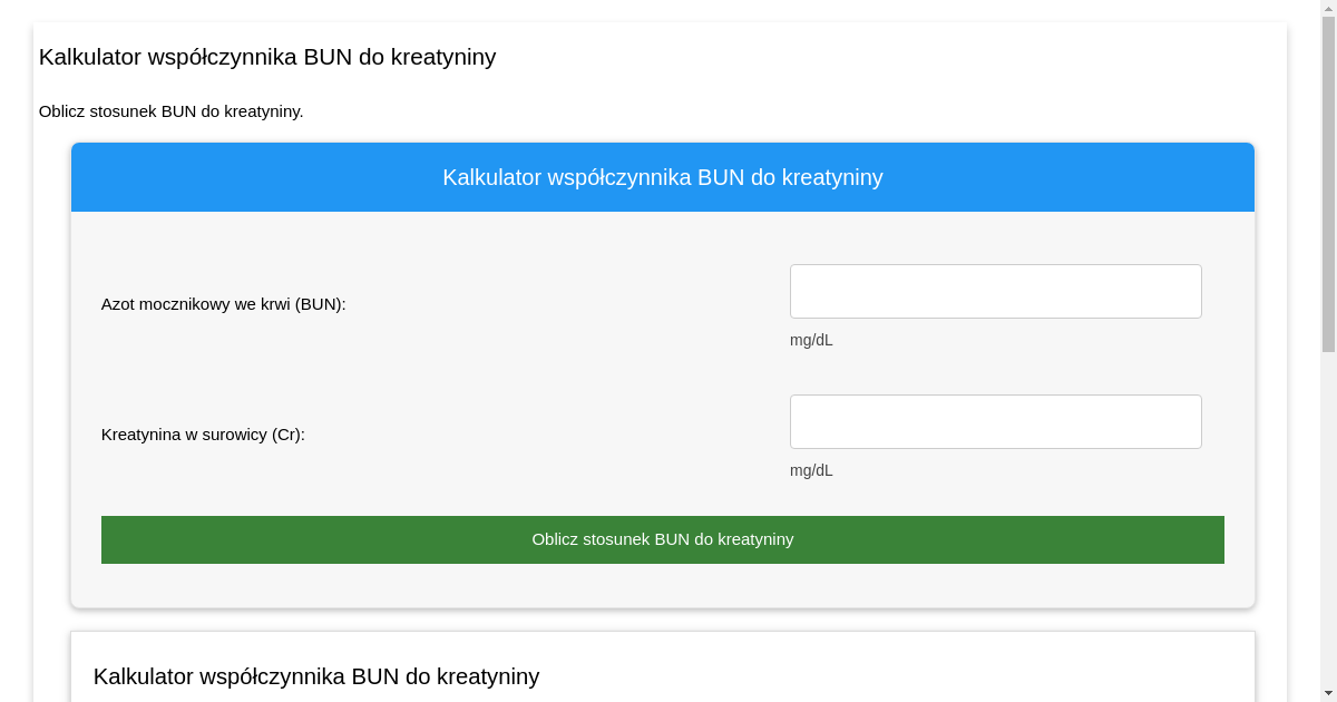 Kalkulator Wsp Czynnika Bun Do Kreatyniny