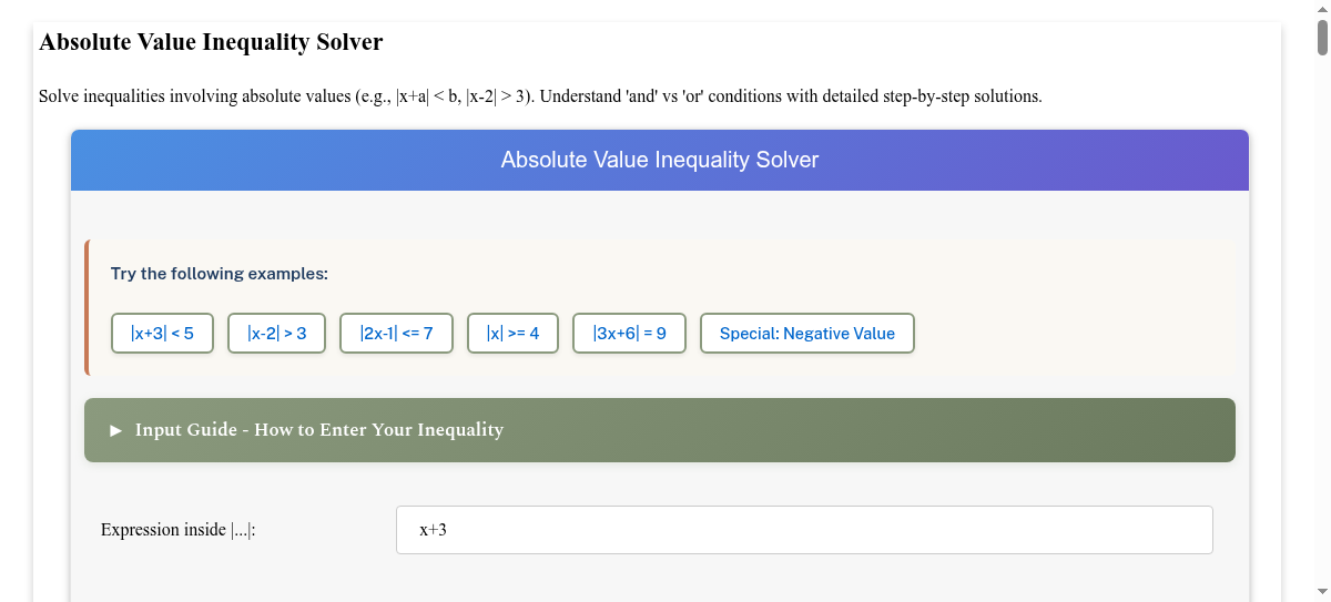 Absolute Value Inequality Solver - Solve |x+a|