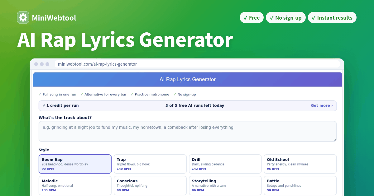 Free AI Rap Lyrics Generator - Rhyme Map and Flow Meter
