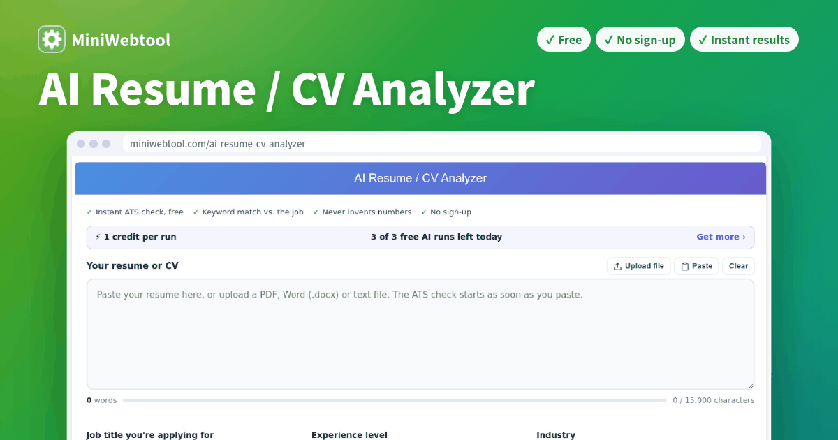 Cv Score Check AI Resume / CV Analyzer - Free Resume Score, ATS Keyword Check ...