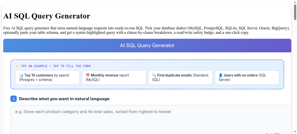 AI SQL Query Generator - Convert Natural Language to SQL Queries Instantly