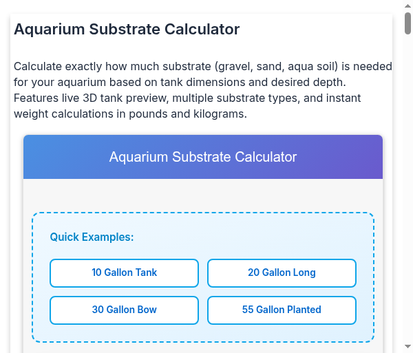 aquarium substrate calculator comparison screenshot