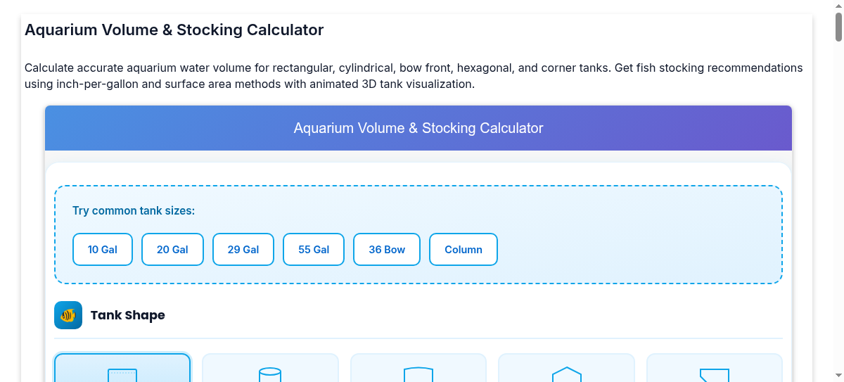 Aquarium Volume & Stocking Calculator - Tank Water Capacity and Fish ...