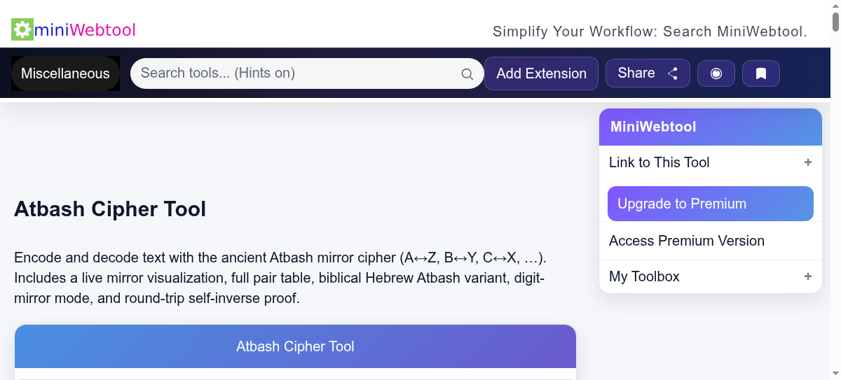 Atbash Cipher Tool - Encode and Decode the Mirror Alphabet Cipher ...