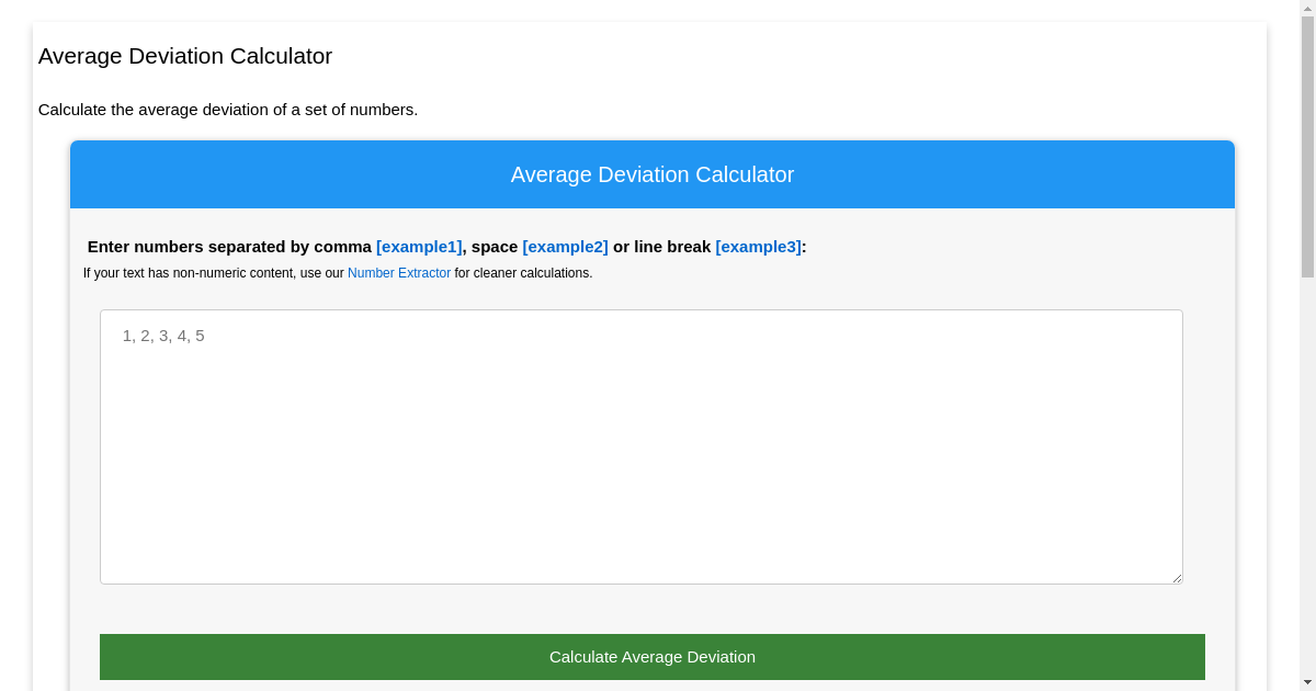 Average Deviation Calculator Calculate Average Absolute Deviation