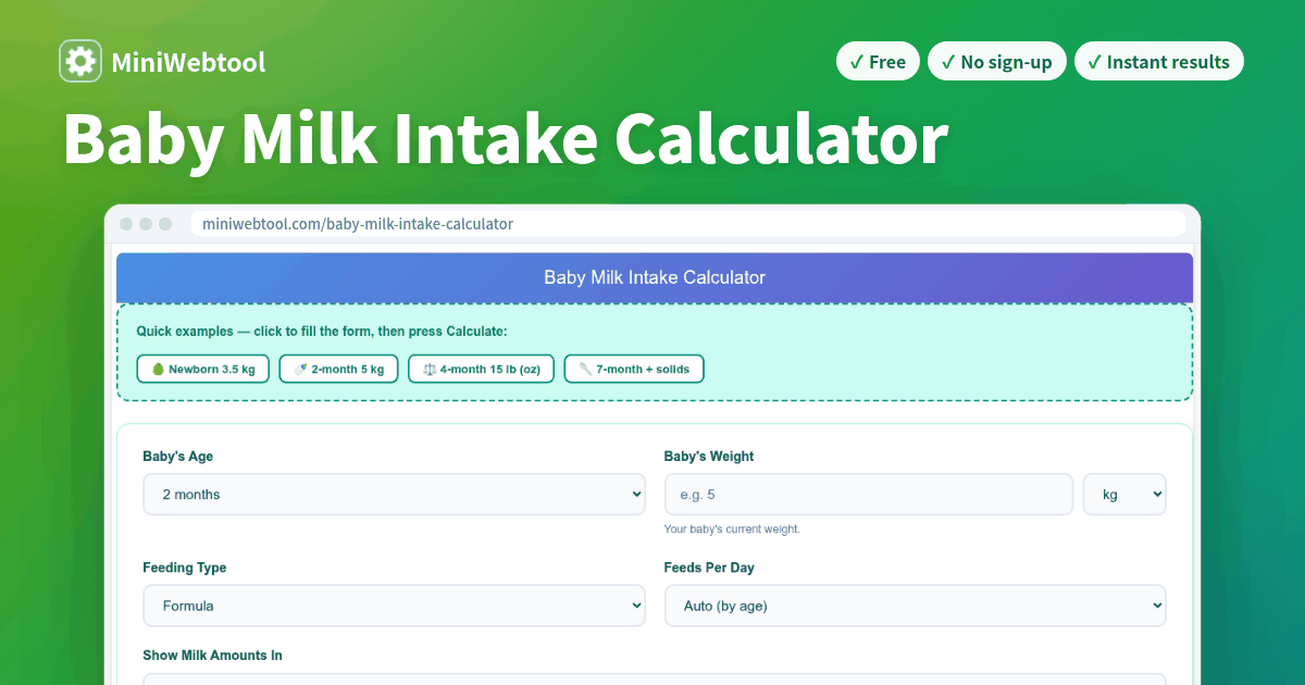 Baby Milk Intake Calculator - Daily Formula & Bottle Amounts by Age and ...