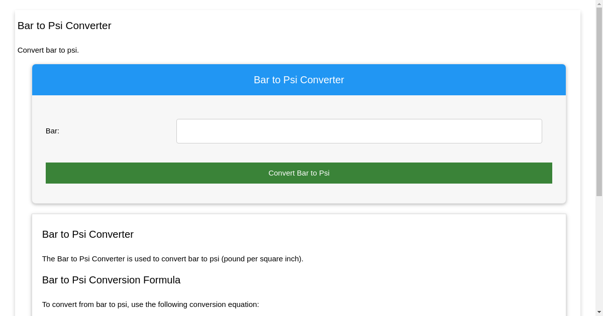 Bar to Psi Converter
