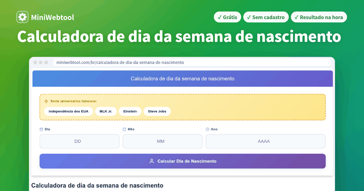 Calculadora de dia da semana de nascimento