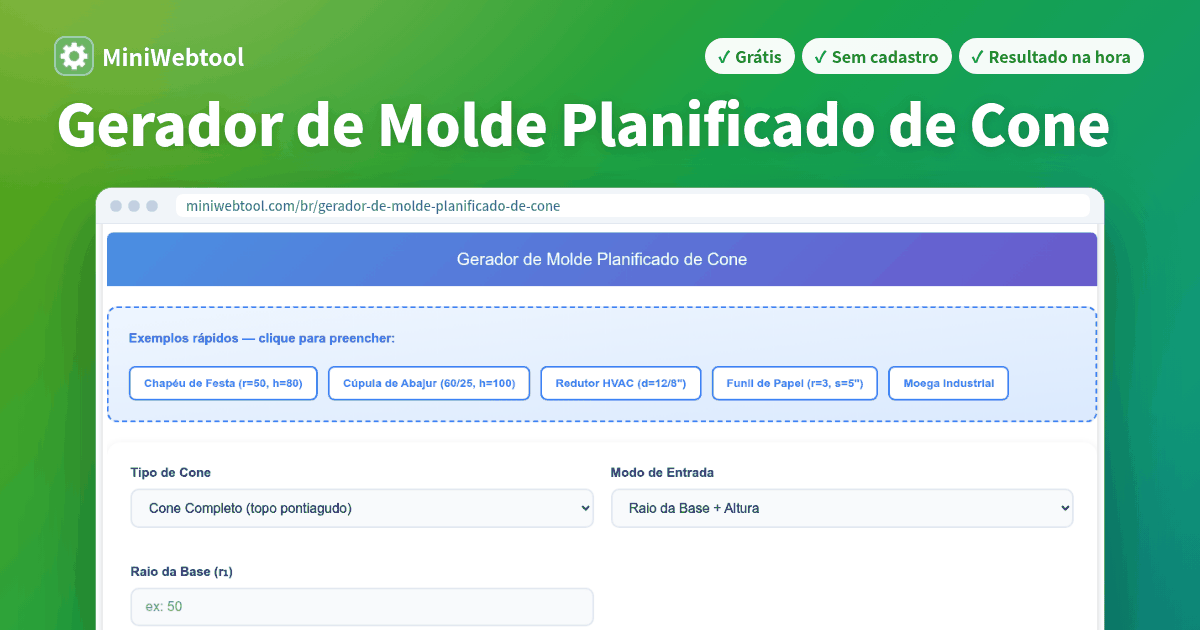 Gerador de Molde Planificado de Cone - Planificação de Cone e Tronco ...