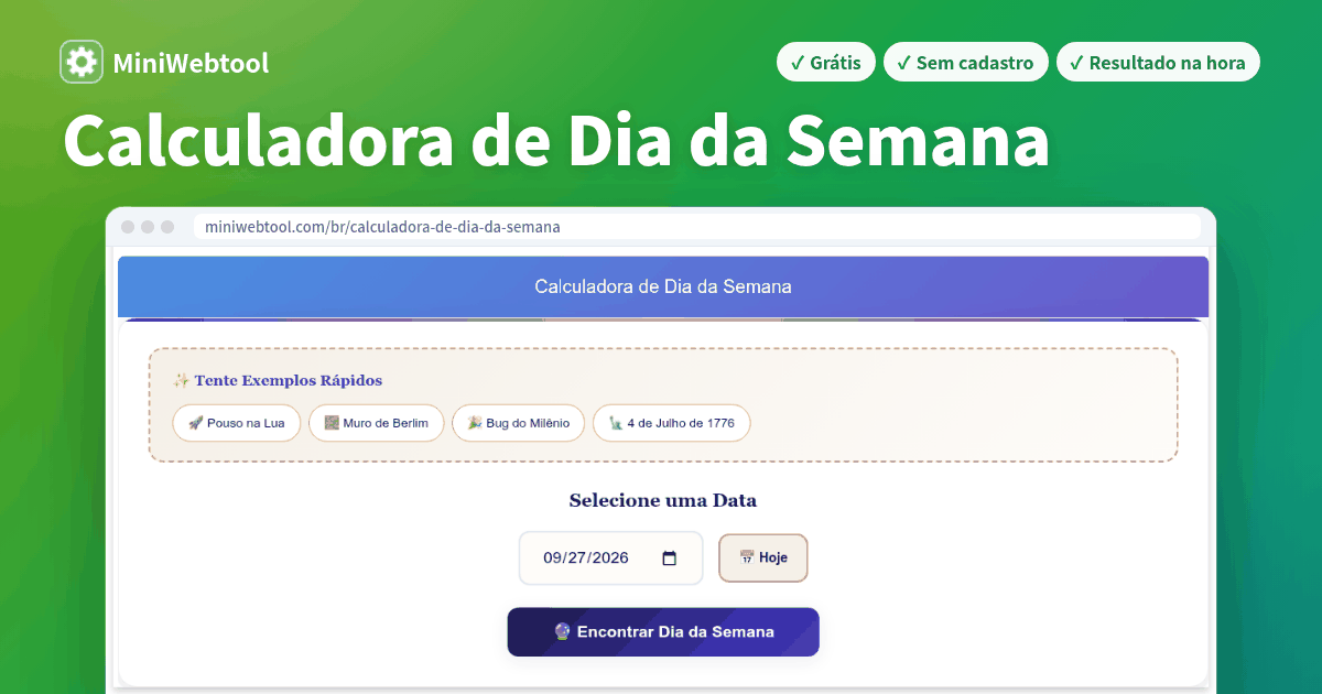 Calculadora de Dia da Semana - Descubra em que Dia Cai Qualquer Data