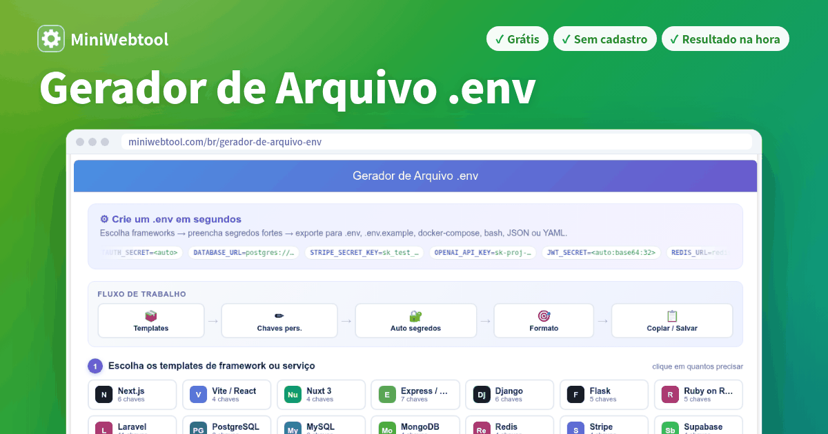 Gerador de Arquivo .env - Crie Configurações .env, .env.example, Docker ...