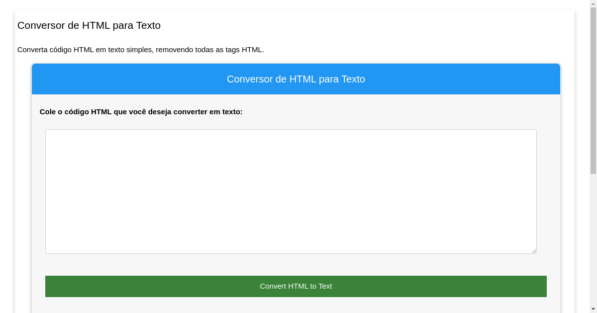 Conversor de HTML para Texto Online - Converta HTML em Texto Simples