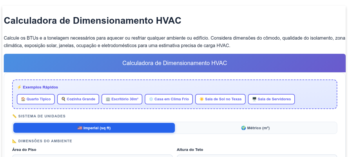 Calculadora de Dimensionamento HVAC - Calcule BTU e Tonelagem para ...