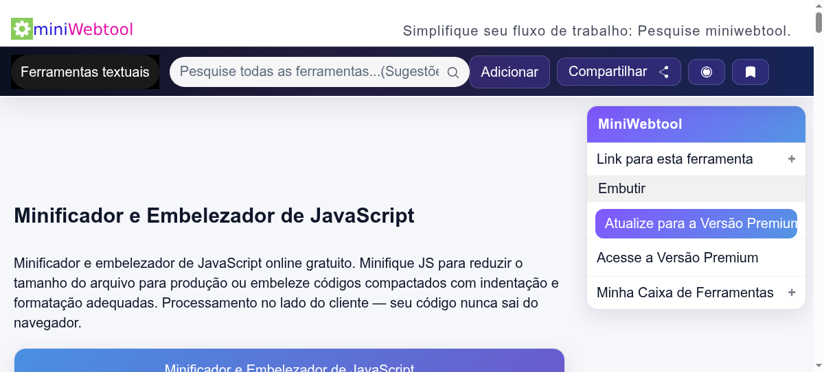 Minificador e Embelezador de JavaScript - Minificar ou Embelezar Código ...