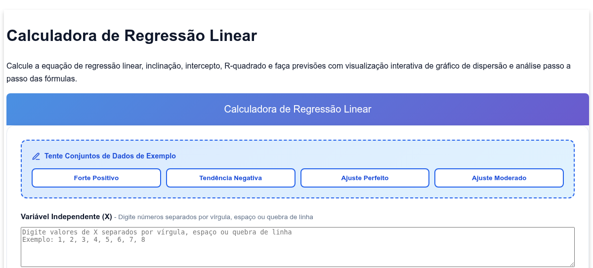 Calculadora de Regressão Linear - Regressão dos Mínimos Quadrados com ...