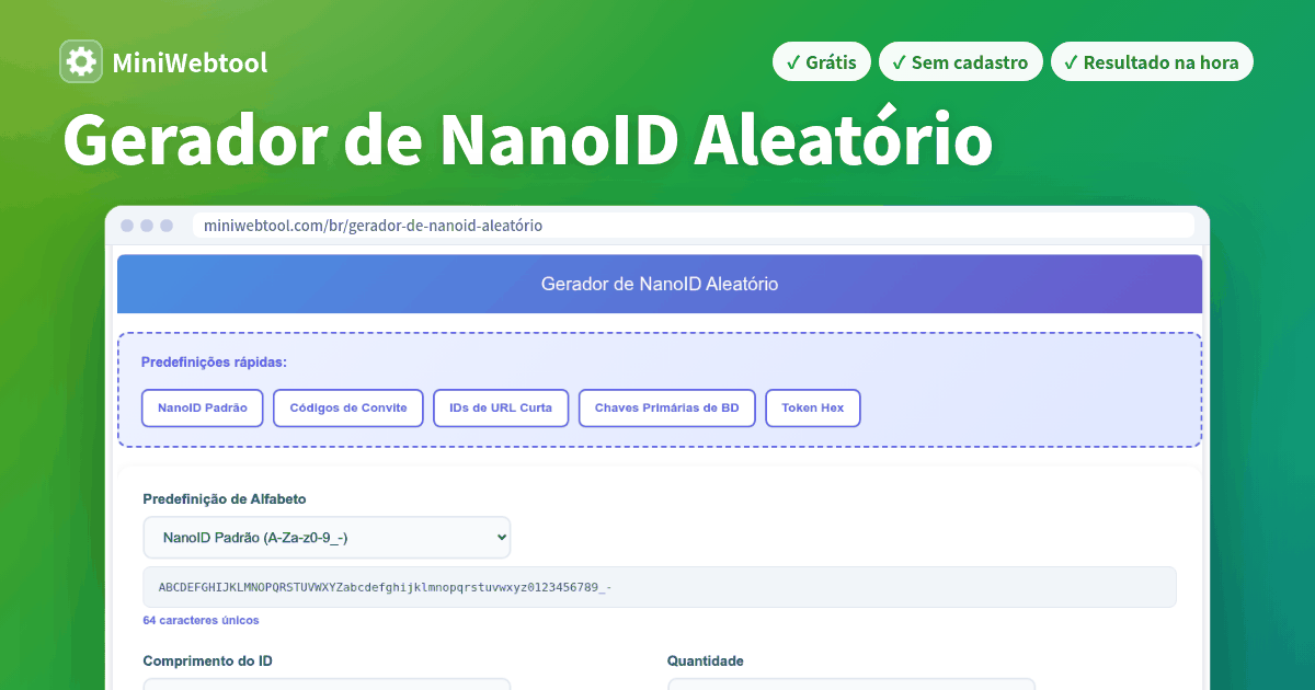 Gerador de NanoID Aleatório - Gere IDs Únicos Seguros e Seguros para ...