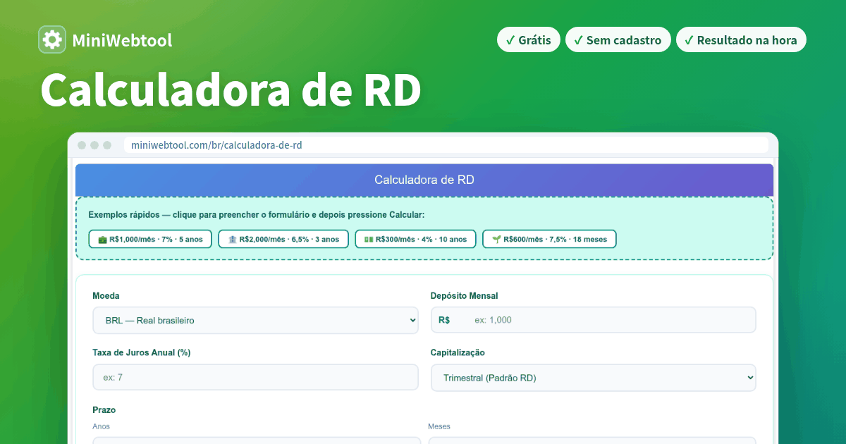 Calculadora de RD - Valor de Resgate de Depósito Recorrente ...