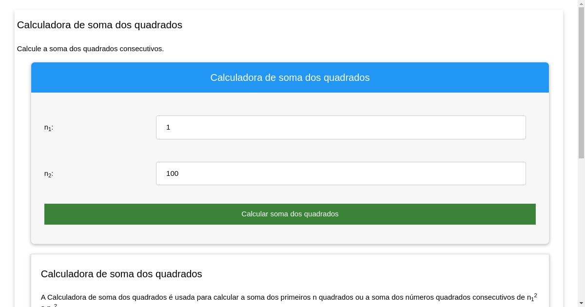 Calculadora de soma dos quadrados