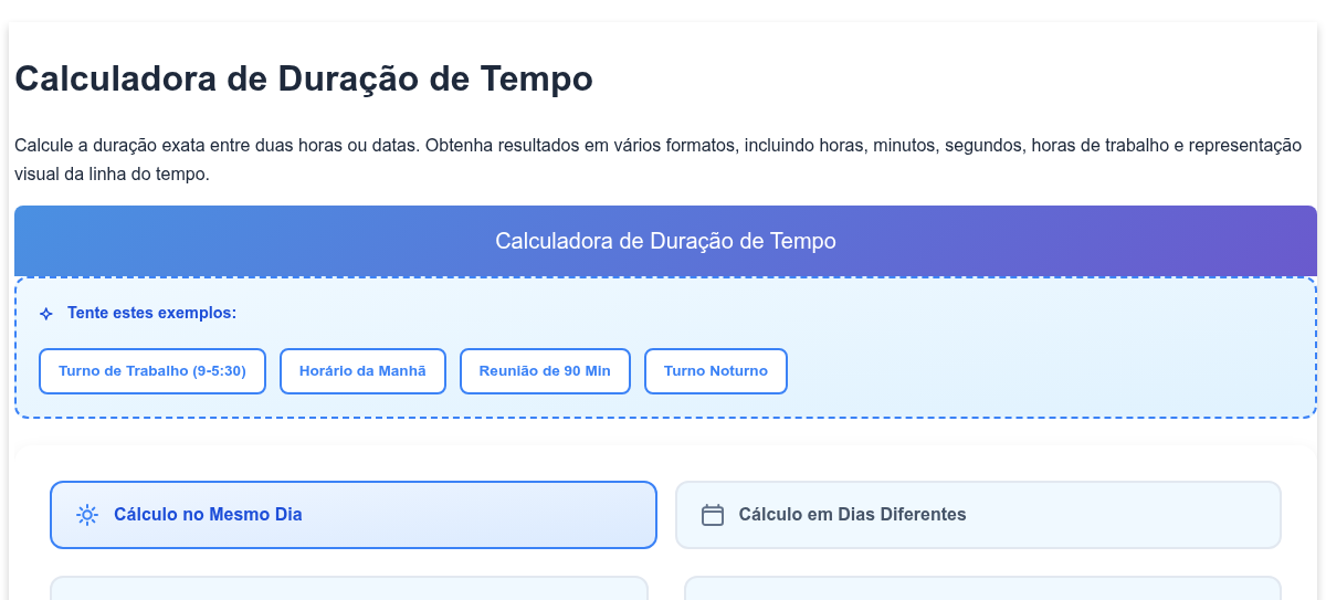 Calculadora de Duração de Tempo - Calcular Tempo Entre Duas Datas ou Horas
