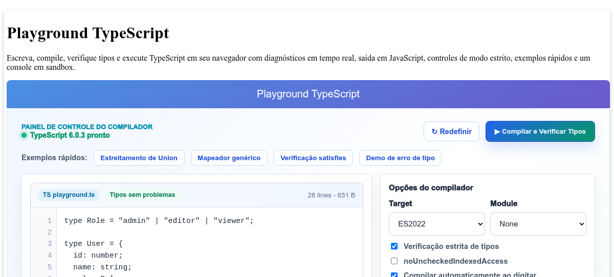 Playground TypeScript - Compilador TypeScript Online com Verificação de ...