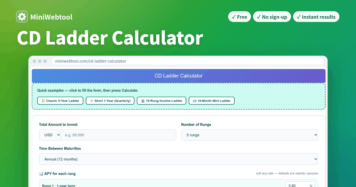 CD Ladder Calculator - Blended Yield & Liquidity Schedule