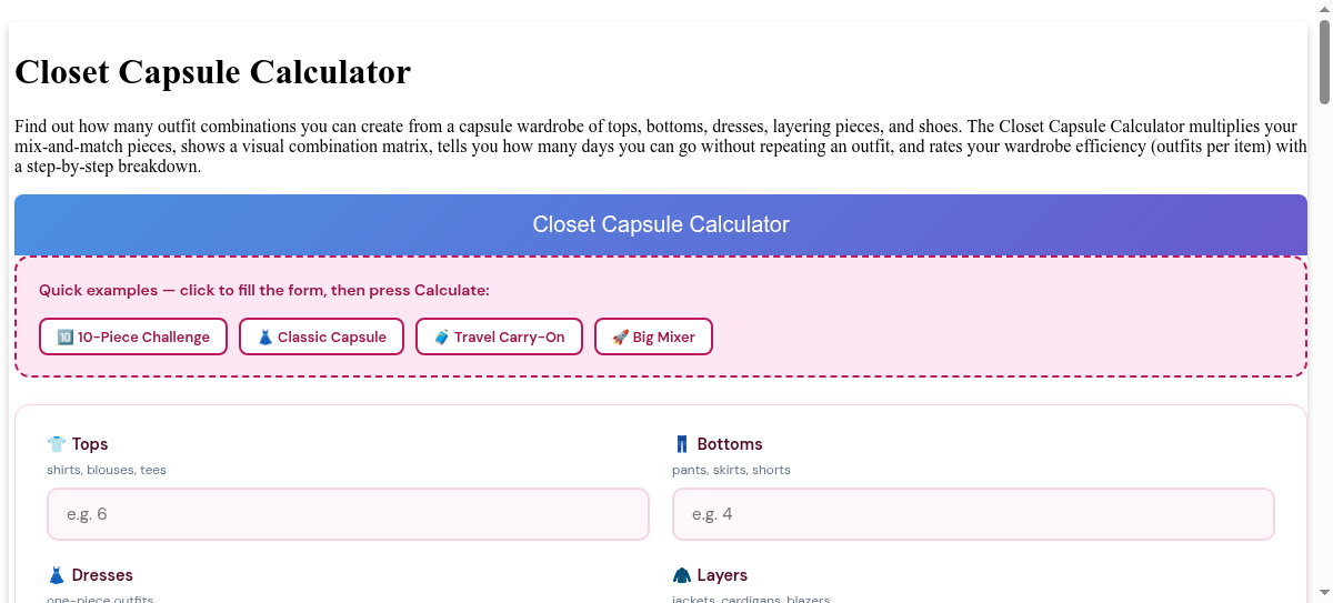 Closet Capsule Calculator - How Many Outfits From Your Capsule Wardrobe?
