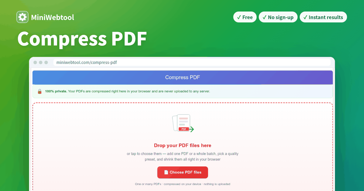 Compress PDF - Reduce PDF Size in Batch, Free & Private
