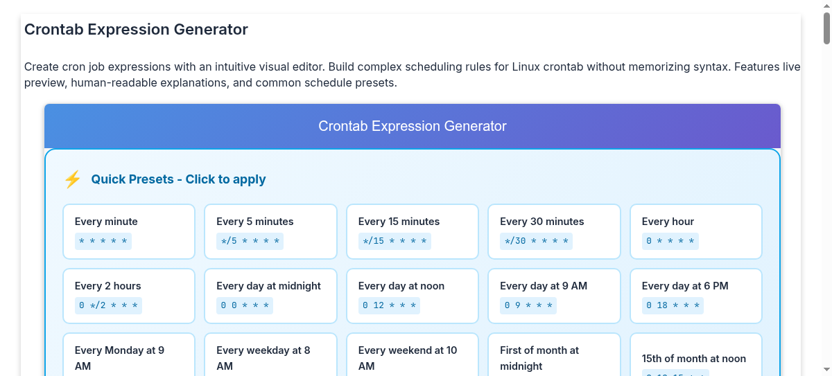 Crontab Expression Generator - Visual Cron Schedule Builder for Linux