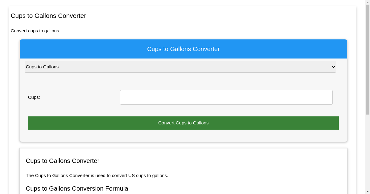 Cups to Gallons Converter