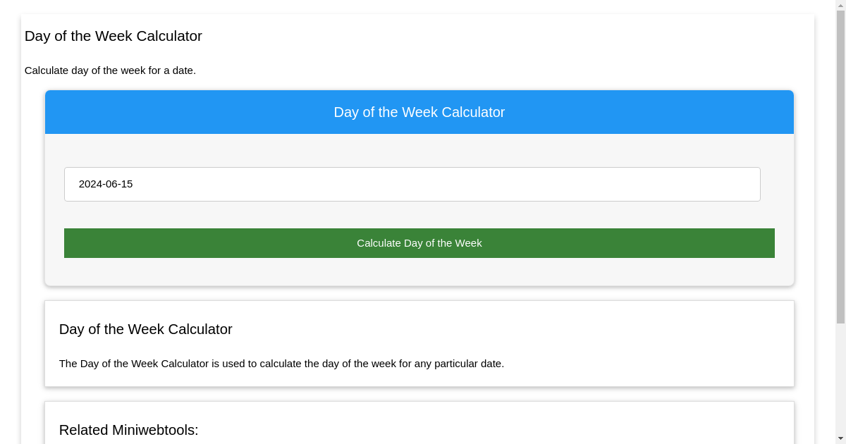 Day of the Week Calculator Calculate Day of the Week for Any Date