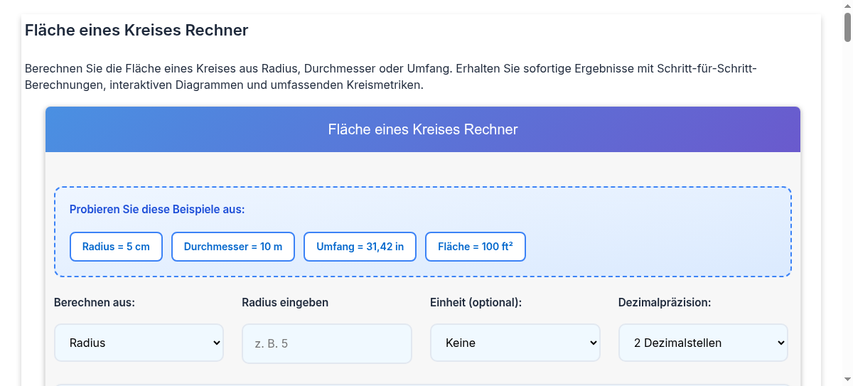 Fläche eines Kreises Rechner