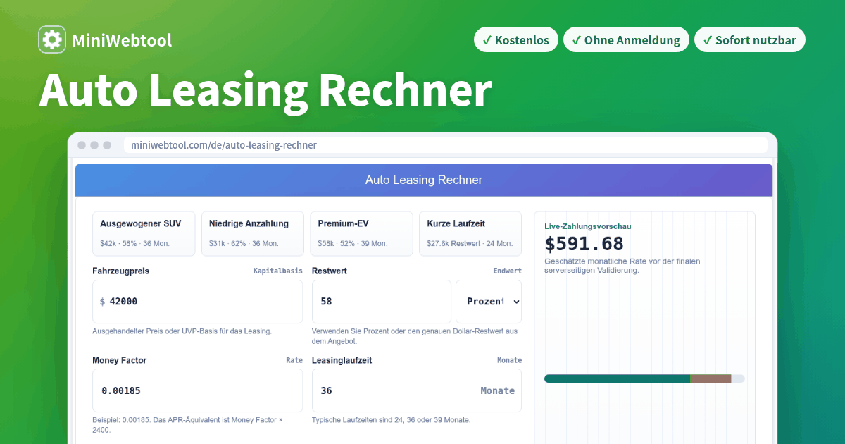 Auto Leasing Rechner - Monatliche Leasingraten berechnen