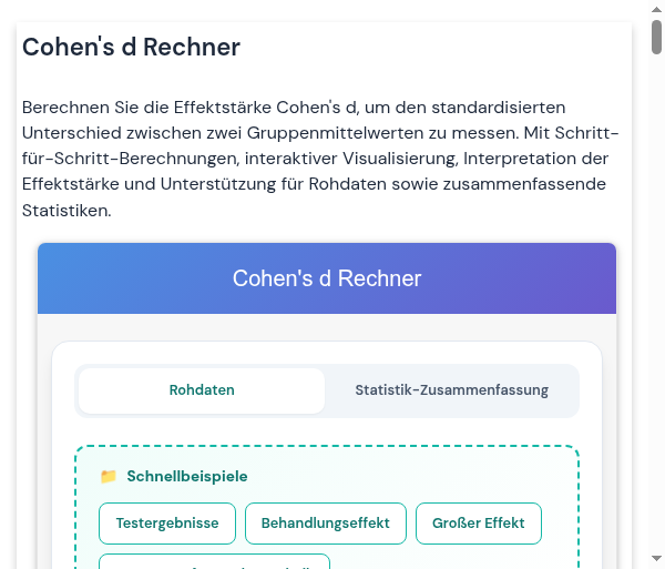 Cohen's d Rechner - Effektstrken-Rechner mit Visualisierung