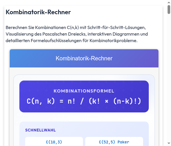 Kombinatorik-Rechner - Berechnen Sie C(n,k) mit Visualisierung