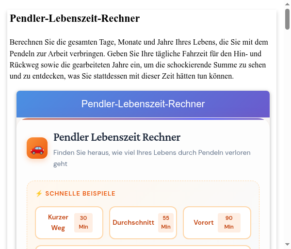 Pendler-Lebenszeit-Rechner - Wie viel Ihrer Lebenszeit verbringen Sie mit  Pendeln?