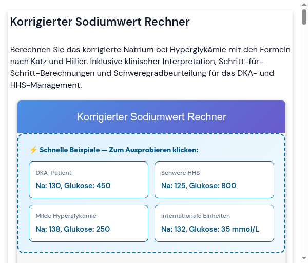 Korrigierter Sodiumwert Rechner - Hyperglykmie-Natrium-Korrektur mit  klinischer Interpretation