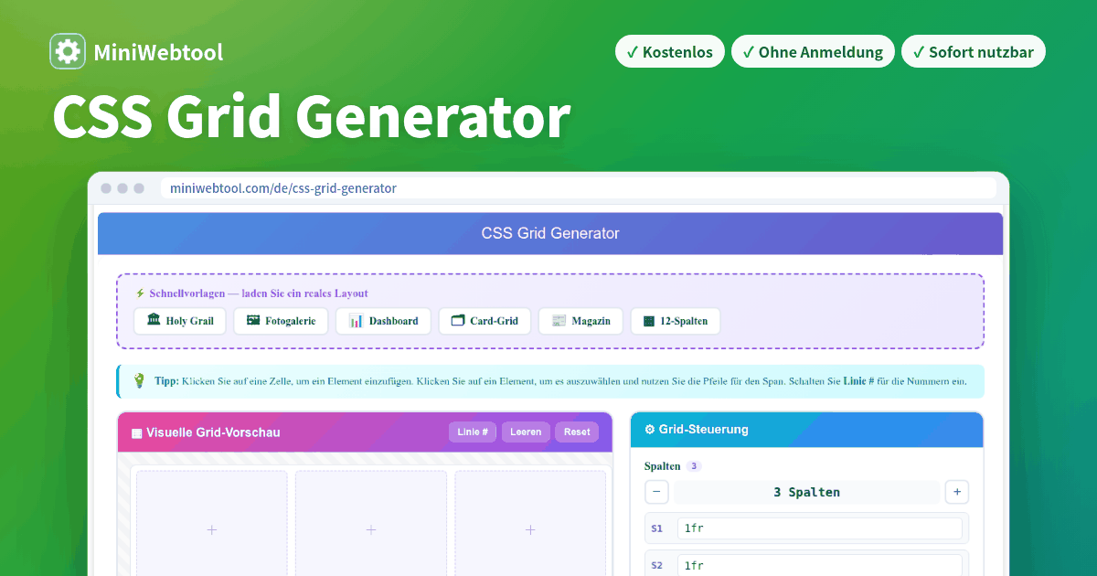 CSS Grid Generator - Visueller Grid Layout Builder & CSS Code Export
