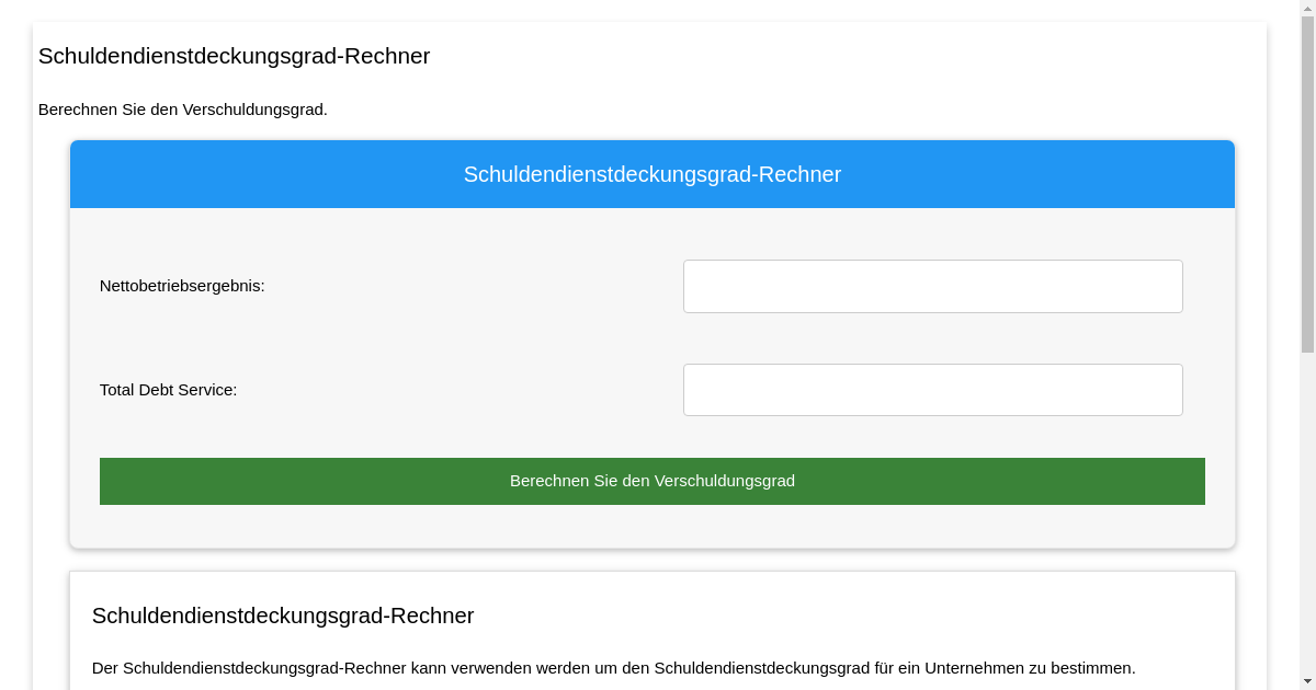 Schuldendienstdeckungsgrad Rechner DSCR Berechnen