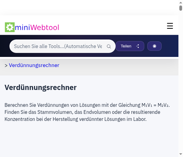 Verdnnungsrechner (MV = MV) - Rechner fr Verdnnung und Konzentration