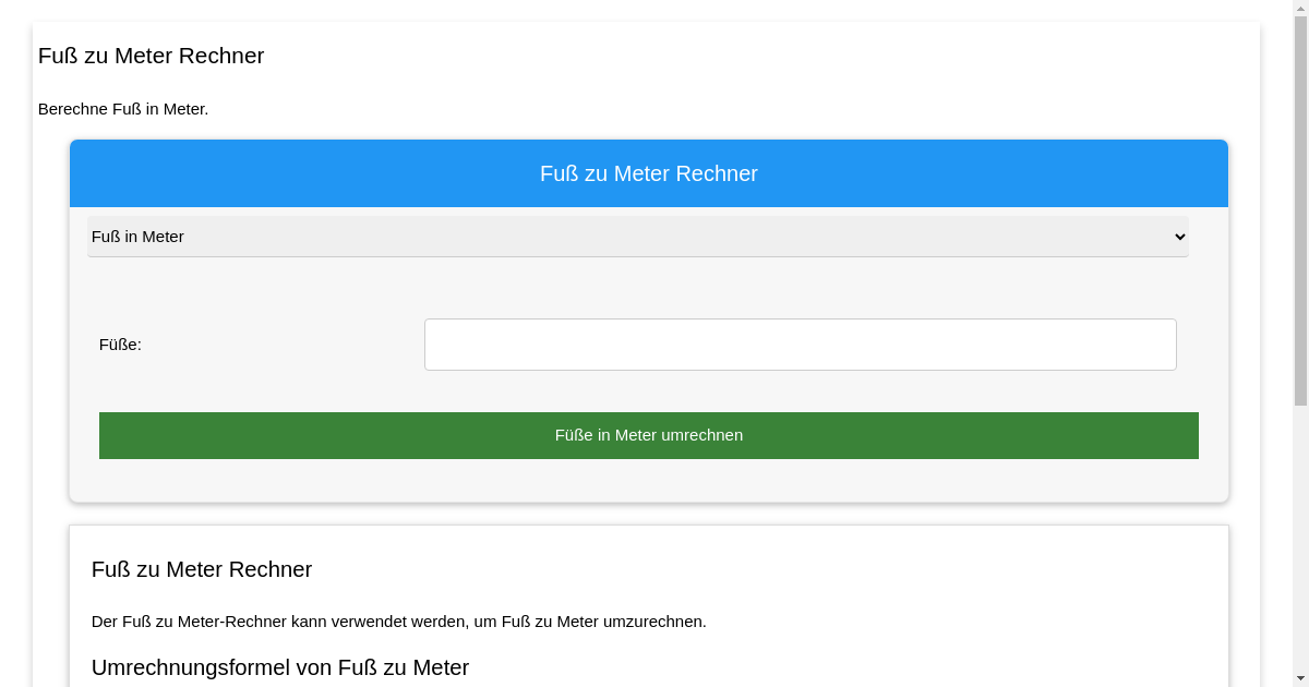 Fuß zu Meter Rechner | Fuß zu Meter umrechnen
