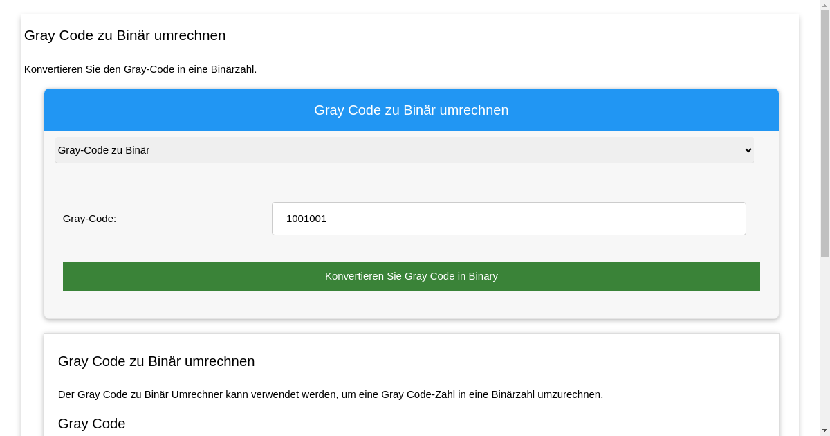 Gray Code zu Binär umrechnen