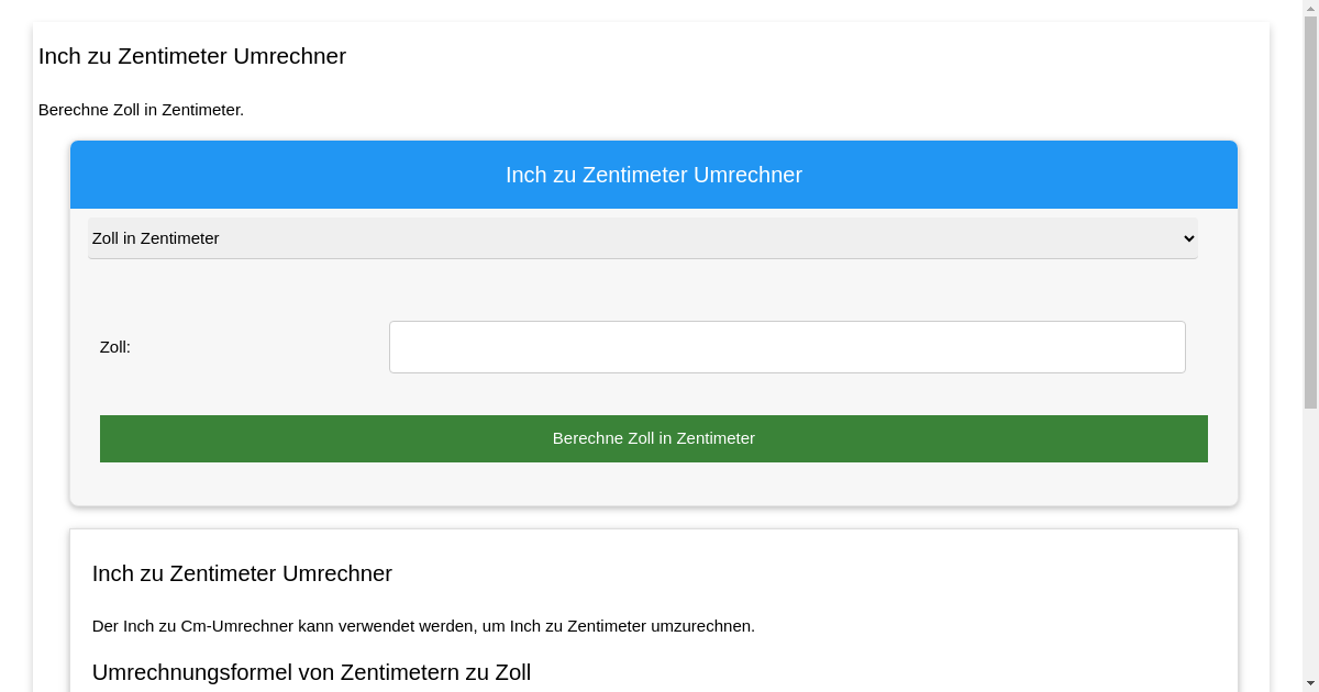Inch zu Zentimeter Umrechner Inch zu Zentimeter umrechnen