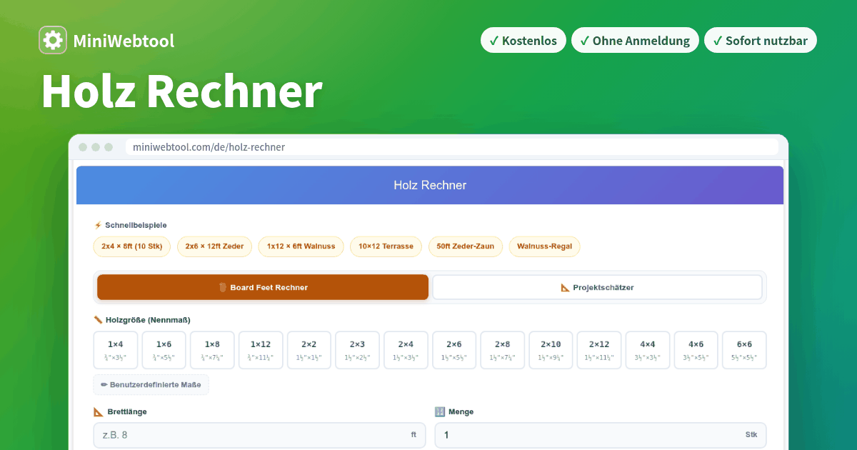 Rechner Holz Holz Rechner - Board Feet, Anzahl der Bretter & Kostenschätzer