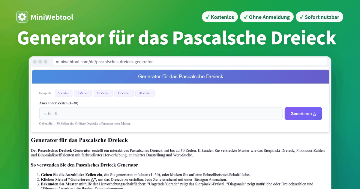 Pascalsches Dreieck Generator - Muster, Diagonalen & Binomialkoeffizienten