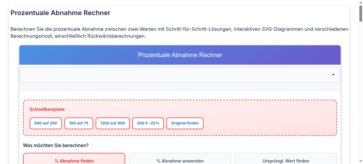 Prozentuale Abnahme Rechner - Prozentuale Abnahme mit visuellen Schritten  berechnen