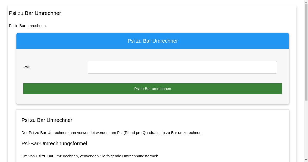Psi Zu Bar Umrechner Psi Zu Bar Umrechner