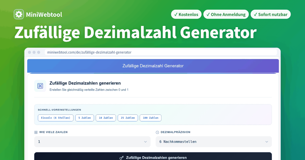 Zufällige Dezimalzahl Generator - Generieren Sie Zufallszahlen zwischen ...
